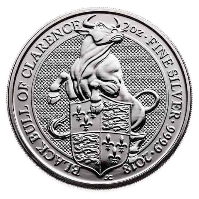 Silver Coin Queen Beast Black Bull England 2 Troy Ounce - Kilau Agung